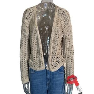 Pholya Italy Cardigan Womens Medium Tan Open Knit Fringe Arms Made In Italy